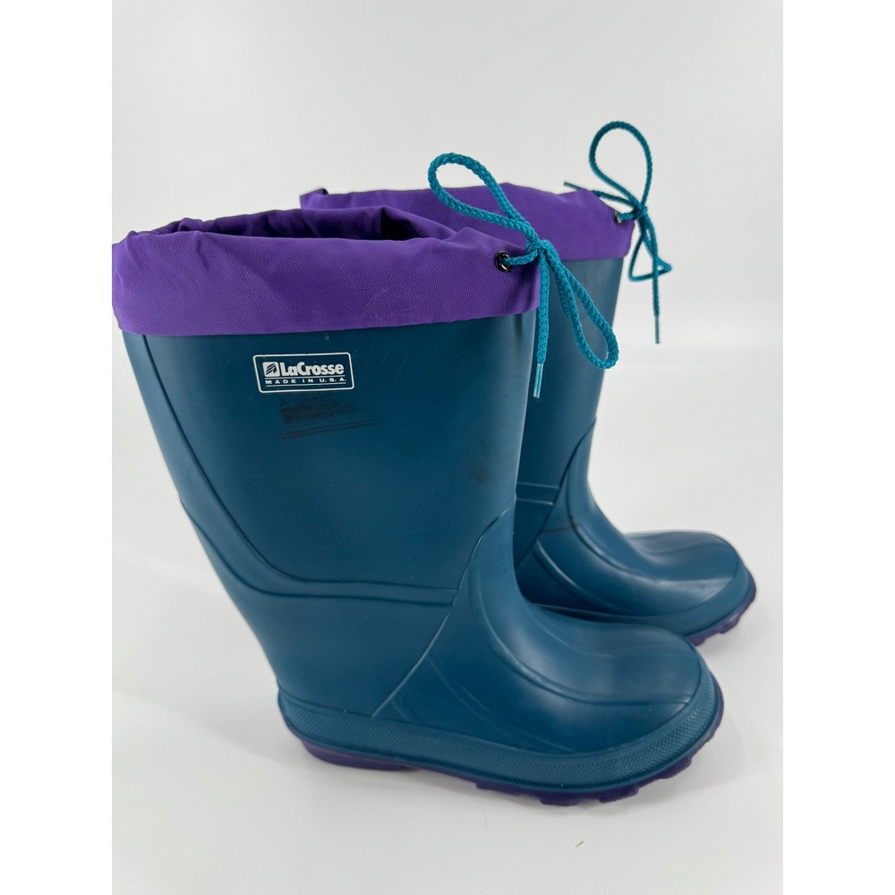 La Crosse Kids Waterproof Rain Boots Purple Teal Size 3